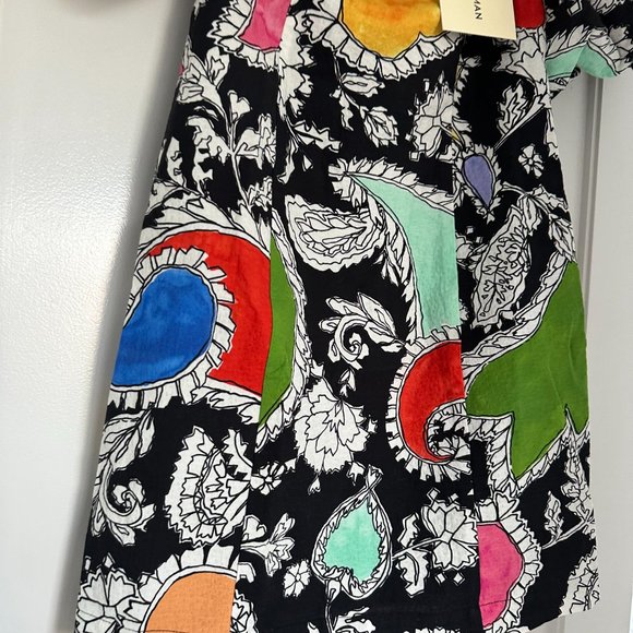 NWT Mara Hoffman Nomi Fitted Mini Dress Sz 2 Black Multi-colored Allover Print - Picture 6 of 10